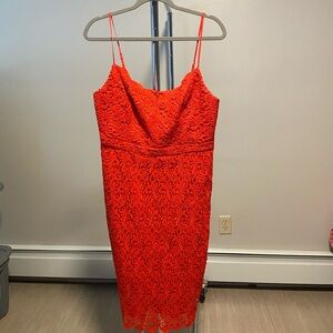 J. Crew Red Lace Midi Dress with Spaghetti Straps